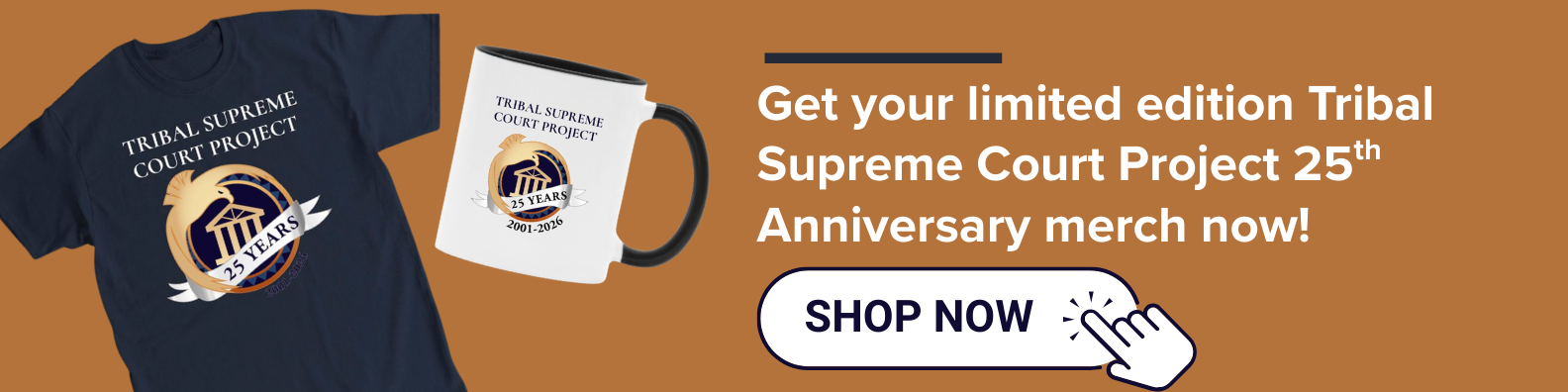 Click here to shop limited edition 25th anniversary merchandise. Photo of tshirt and mug with project logo.